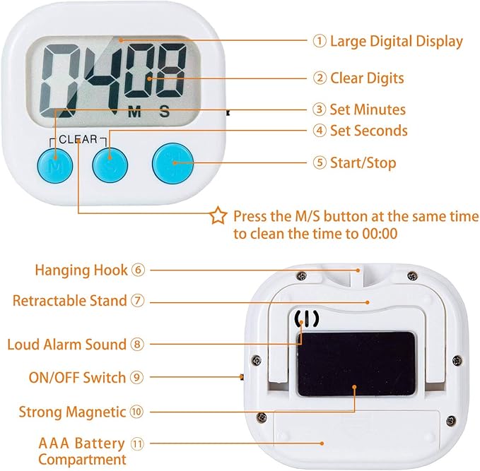 Classroom Timers for Teachers Kids Large Magnetic Digital Timer Teacher Supplies 4 Pack-Blue White