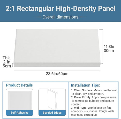 4 Pack High-Density Core with Fabric Cover Acoustic Panels – 24×12×2 In Self-Adhesive Soundproofing and Sound-Absorbing Wall Panels for Echo Reduction in Studio, Theater, or Recording (Linen White)