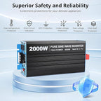 2000W Pure Sine Wave Inverter, 1 USB Port 5v/2.1a,LCD Display&Remote Controller for Home, RV, Truck