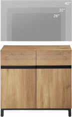 Wampat Modern TV Stand for 40 inch TVs, Entertainment Center Console with Adjustable Shelves and Metal Base for Living Room, Bedroom, Oak