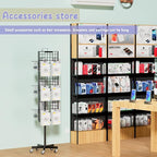 Grid Wall Panels Display Stand - 16”*63.3” Triangular Display Racks with 30 Hooks for Vendor Events , 360° Rotating Art Display Panels Heavy Duty Floor Standing Movable Retail Display Organization