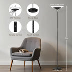 SIBRILLE Torchiere Floor Lamp - 72" Tall LED Standing Lamp with Remote/Button Control, 1800Lm, 3000-6500K, 30W Dimmable Modern Corner Floor Light for Living Room Bedroom Office Apartment, Black