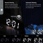 KOSUMOSU Digital Clock 3D LED Wall Clock for Living Room Decor 9.7" Alarm Clocks Black Clock Wall Decor Digital Wall Clock,Remote Control/Dimmer/Date/Temperature