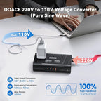 DOACE 800W Universal Travel Adapter: 220V to 110V Pure Sine Wave, EU Step-Down Transformer for 200+ Countries, 3 Outlets & 4 USB, Compatible with Phones, Hair Straighteners, Cameras