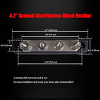 4 x #10 (M5) Studs Bus Bar, Ampper 4.2" Ground Distribution Block Brass Battery BusBar Junction with Cover for Auto Boat Amplifier and More (Black)