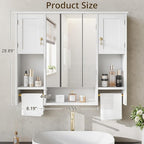 VECELO Bathroom Wall Cabinet with Mirror, Wall Mounted Medicine Cabinet with Open Shelves, 2 Towels Bars for Bathroom Laundry Room Kitchen, 35.04 * 7.09 Inches, Gold