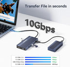 USB C Docking Station, 14 in 1 USB Hub for 3 Monitors, Dual 4K@60Hz HDMI & USB-C Video, 4xUSB-C(10Gbps), 3X USB-A, Ethernet, SD/TF & 3.5mm Audio Jack – Multiport Adapter for Laptop/HP/Dell/Lenovo