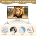 Portable Indoor Outdoor Projector Screen with Stand 120 inch Movie Screen 16:9 Format 4K HD Wrinkle-Free Foldable Design & Easy to Setup for Indoor Home Movie Theater Projector with Carry Bag