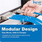 ICC 24-Port Blank Keystone Shielded 1U Patch Panel with 19” Rackmount Housing and Cable Support Bar for Slim Profile Keystone Jacks (Sold Separately), Protects Against EMI, UL Listed, IC107PPS6A