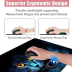 BFUKVOU Large Keyboard Mouse Pad Set, Extended Mouse Pad+Keyboard Wrist Rest Support, Memory Foam Ergonomic Easy Typing, 4Pcs (31.5×11.8 in) Desk Pad Set for Office Home,Black Cat with Glowing Eyes