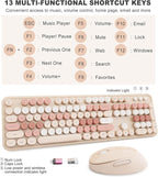Wireless Keyboard and Mouse, Full-Size Typewriter Keyboard with Retro Round Keycaps, Ergonomic Design, Compatible with Windows PCs, Ideal for Home and Office. (Milk Tea)