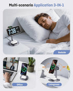 Augnner 3 in 1 Wireless Charging Station, Qi2.2 25W Certified Fast Magnetic Charger, Mag-Safe Wireless Charger Stand with TEC Active Cooling, for iPhone17/16/15/14/13/12, Apple Watch/AirPods