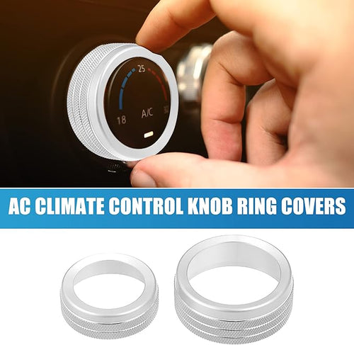 A ABSOPRO Car AC Knobs Decals AC Radio Switch Knob Cover for Dodge Durango 2014-2020 for Jeep Cherokee Grand Cherokee 2014-2021 Silver Tone (Set of 3)