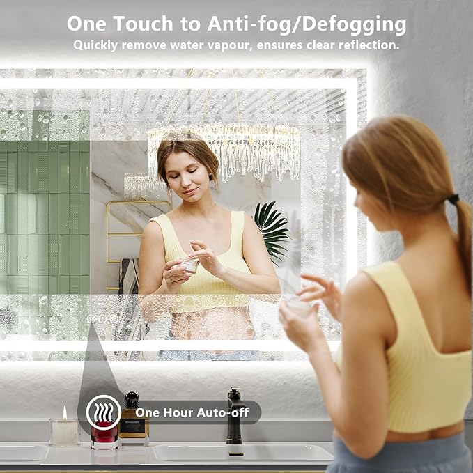 YEELAIT 68x38 Inch LED Bathroom Mirror with Lights Front and Backlit Lighted Vanity Mirror for Bathroom Wall with 3 Colors Dimmable Anti-Fog Memory Shatter-Proof IP54 Waterproof Horizontal/Vertical