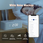 Dual Alarm Clock Radio Bedroom, Digital Alarm Clocks Bedrooms Bluetooth, Up to 10 Bedroom Alarms Clock White Noise 23 Soothing Sounds App/Button Control Snooze 12/24H FM Speaker Charging, White