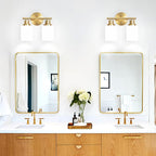 Guliaofo 2-Light Vanity Lights, Brushed Gold Bathroom Light Fixture with Striped Textured Milky White Glass Shade, Modern Vanity Lighting Fixture for Bathroom Wall Light Over Mirror, E26 Wall Sconce