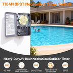 T104M Mechanical Timer Switch Mechanism Only, Heavy-Duty Timer Switch for Pool Pumps, 120V 40A DPST, 24-Hour 12 ON/Off Cycles - for Lights, Water Heaters, Fans, HVAC Systems