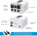LVYUAN Heavy Duty 3000W Watt Voltage Transformer Converter Step Up/Down Converter 110/120 Volt - 220/240 Volt with 3 US,2 European,1 Universal Outlets and CE Certified,Circuit Break Protection