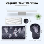 Ospelelf Ergonomic Mouse Pad and Keyboard Stand Wrist Rest Set, Memory Foam Comfort, Pain Relief for Typing, Office Desk Accessories, Map