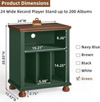 Joaxswe Record Player Stand with Vinyl Record Storage, 24" Wide Mid-Century Record Player Table Up to 200 Albums,Large Wood Turntable Stand Cabinet Dispaly Shelf for Living Room,Bedroom,Green