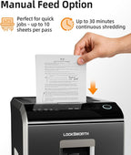 Locksworth Heavy Duty Micro-Cut Paper Shredder: 200-Sheet Auto Feed/10-Sheet Manual Feed, P-5 High Security, 8.5 Gallon Bin with Casters for Home Office