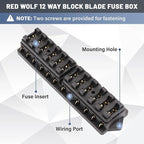RED WOLF 12 Way Fuse Block Blade Box Holder Standard Circuit Fuses Holder Fit Car Trailer Truck SUV Boat Marine Auto RV Power Distribution Panel Damp-Proof Cover DC 10-32V