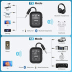 YMOO Bluetooth 5.4 Transmitter Receiver for Airplane, Bluetooth Adapter Supports 2 Headphones/Speakers with aptX Low Latency, 3.5mm Aux Wireless Audio Adapter with Screen for Flight Gym Home Travel