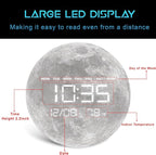 HOMLOVE Digital Wall Clock with Large LED Display, Moon Modern Electric Wall Clock [Plug-in] for All Room, Home, Office, (Moon, 12.59 INCH)