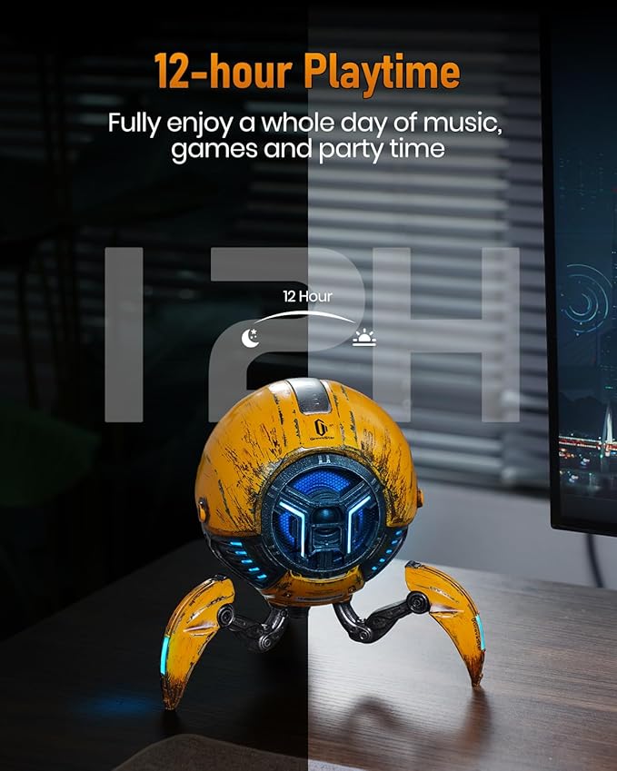 GravaStar Loudspeakers Mars Pro Portable Bluetooth Speaker New Version, Deep Bass Loud Stereo Sound, 15H Playtime, 6 RGB Lights, Dual Pairing, Portable for Home, Outdoors, Party, Camping, Home, Gifts