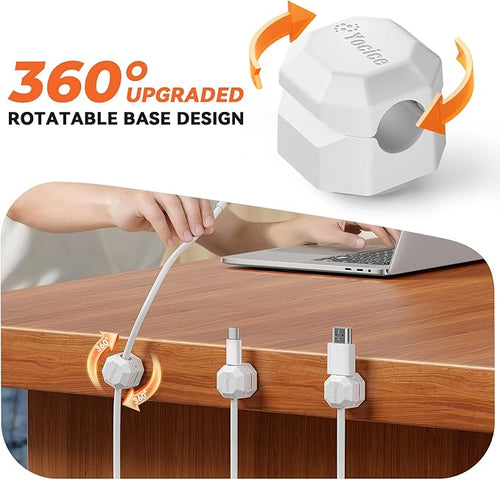 8 Pack Rotatable Cable Clips,Spring Cord Organizer Desk Cable Management Cord Holder Adhesive Phone Charger Cord Clips for Home Office Car Wall Nightstand Accessories White