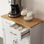 Buffet Cabinet with Storage, Coffee Bar Cabinet 26 x 30 Inches, Oak Top Sideboard Cabinet, Matte White Finish, Anti-Fall Drawers, Arched Doors, Adjustable Shelves