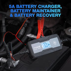 Type S 5A Smart Battery Charger & Maintainer – 6V & 12V Automatic Car Battery Charger for Cars, Trucks, Motorcycles, Boats, ATVs, Lawn Mowers, RVs – Lead-Acid, AGM, Gel, LiFePO4 Batteries