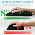 Ergonomic Mouse Pad Wrist Support，Wrist Rest Mouse pad for Carpal Tunnel Pain Relief with Memory Foam&Non-Slip PU Base, Mouse Pads for Wireless Mouse & Desk (12x8 inch,Black)
