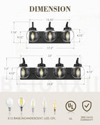 Beionxii 4-Light Bathroom Light Fixtures, Black Bathroom Vanity Light with Clear Glass Shade, Modern Vanity Lighting Fixtures Over Mirror Living Room Hallway, BX-VL03MB-4CG