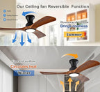 Gaizw 42 Inch Low Profile Ceiling Fans with Lights and Remote, Flush Mount Ceiling Fan with Lights, 3 Blades Solid Wood Walnut Hugger Easy Installation for Living Room, Bedroom, Farmhouse, Indoor