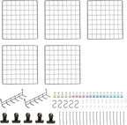 Feadily 5 Pack Metal Grid Wall Board Including 2 Hook Rack, Photo Wall, Picture Board, DIY Home & Office Wall Decor, Photos & Pictures Display Board 13.8 Inch × 13.8 Inch (Black)