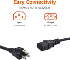 Amazon Basics PC Power Cord, 25 feet, AC Power Cord for Monitor, Computer, TV, 3 Prong, 18 AWG, 125 Volts, Black