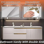 Bathroom Vanity with Double Sink - Smart Defogging Mirror & LED Lights on Both Sides, Floating Bath Sink Cabinet | 2 Drawers, Wave Shaped Panel (White, 56IN)