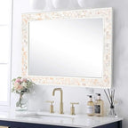 Tanmicoshomy 30 x 40 Inch White Bathroom Mirror, Coastal Natural Shell Framed Rectangle Mirrors for Bedroom, Living Room Wall Decor, Horizontal or Vertical Hanging