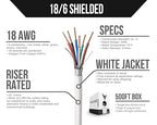 Voltive 18/6 Shielded Low Voltage Wire, Riser CL3R, White, 500ft - 18AWG, 6 Conductors, Overall Shield, Stranded Bare Copper, UL Listed - V-1256-1