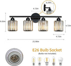 FDPBY Modern 4 Light Crystal Vanity Light, Plating Black Vertical Bathroom Light Fixture Over Mirror for Dressing Table Sink, Compatible with Dimmable Bulbs (Bulbs Not Included)