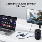 Audio Switch 3.5mm Bi-Direction Switch,Stereo Audio Switcher 2 in 1/1 in 2 Out,A udio Swit ch Headphone Manual Selector Splitter for PC Phone Laptop Headphone(Black)
