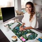 LIMKRIAN Floral Mouse Pad Large Desk Mat Set, Green Ergonomic Mouse Pad with Wrist Rest Keyboard Wrist Support XXL Mousepad Cup Coaster Set, Cute Green Office Desk Accessories Decor Supplies