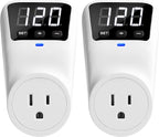 Surge Protector Voltage Stabilizers - Fireproof UL94V-1 Wall Mount Surge Protector Outlets for Refrigerator TV Appliances Real-Time Monitoring & Custom Voltage 80V-140V, 15A, 120V, 1800J,2 Pack