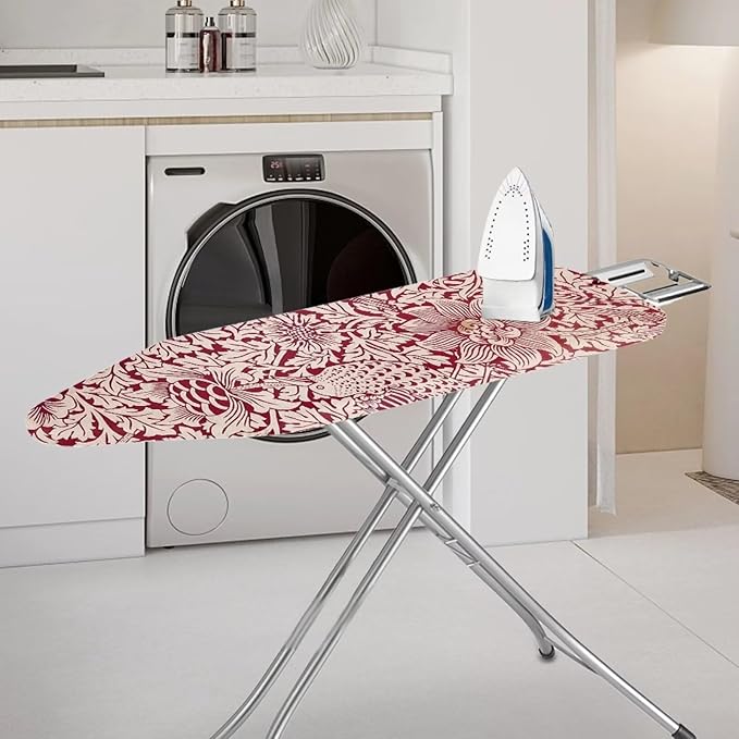 ZCFYGDX Vintage Red Floral Print Ironing Board Cover with Elastic Edge 3 Bottom Nylon Buckle Straps Breathable Resist Scorch Staining Suitable for Size-M Iron Board House William Morris Decor