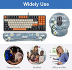 Keyboard Wrist Rest + Mouse Pad Wrist Support Set with Coasters, Dreamy Daisy Vintage Wood Board Live Laugh Love Design Non-Slip PU Base Ergonomic Mousepad for Home Office Working Studying