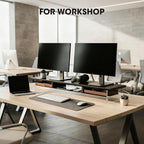 Fenge Dual Monitor Stand with Drawer, 42.5 Inch Large Monitor Riser with Acrylic Legs Supports, Computer Stand for Desk, 2 Tier Wood Desk Shelf with Storage Organizer for PC, Laptop, Printer, TV
