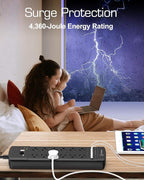 Witeem Surge Protector Power Strip - 12 Outlets,4 USB 6A Ports, 6Ft Extension Cord, 1875W/15A, 4360Joules, Overload Protection - Ideal for Home & Office Use (Black-USB6A)