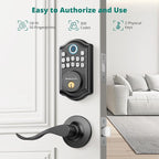 AkaGear DS10 Keyless Entry Door Lock with Handle - 2 Lever Handles, Fingerprint Door Lock, Keypad Deadbolt, 2 Keys, Code, Smart Locks for Front Door, Auto-Lock, Easy Installation - Matte Black