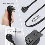 USB C Recessed Power Strip Fast Charge Desktop Power Station 2 Outlets 2 USB (PD20W & QC18W, Total 20W) Mountable Flat Plug Extension Cord Mount for Tabletop Sofa Cabinet Nightstand (USB C Black)